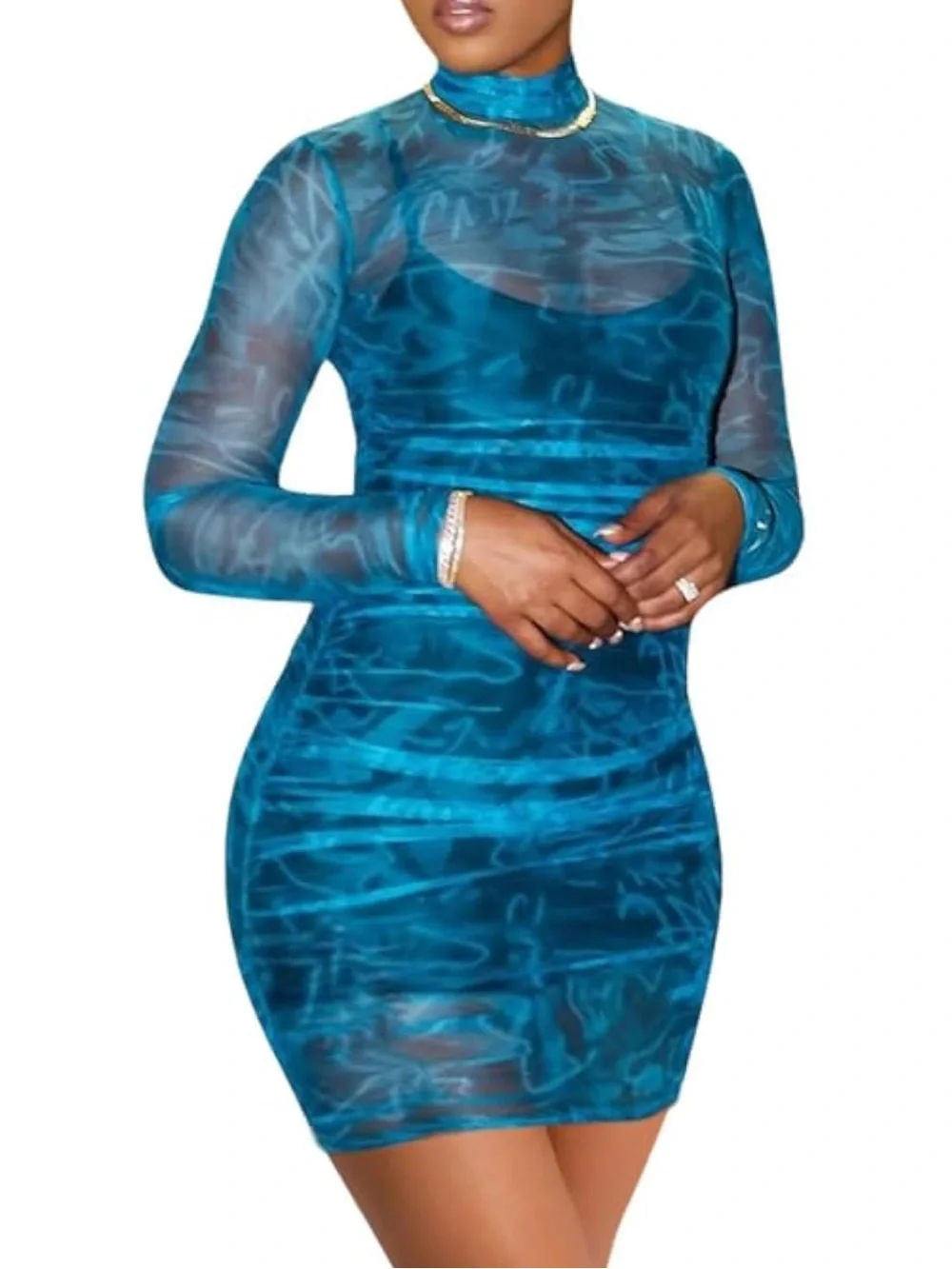 MOEENCN Women's Sheer Mesh Printed 2 Piece Mini Skirt Set